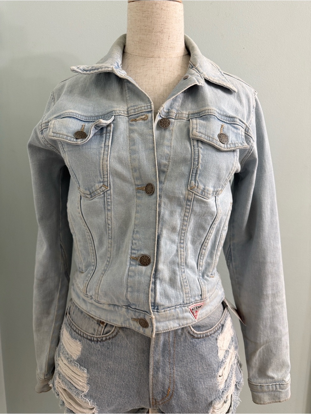 Y2K Guess Denim Jean Jacket XS Light Blue